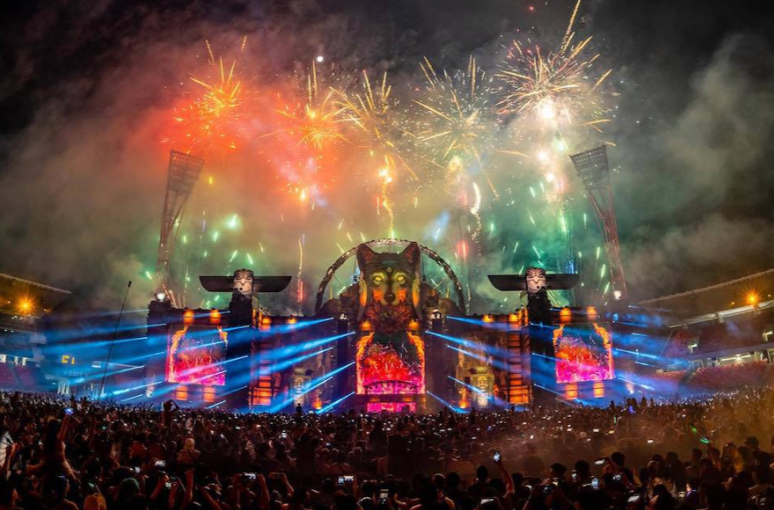 Australian music festival crowd at HSU or Ultra Australia 2026 rave event