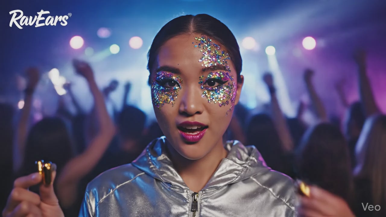 Load video: High-fidelity earplugs for festival-goers — Rave Ears premium ear protection in action